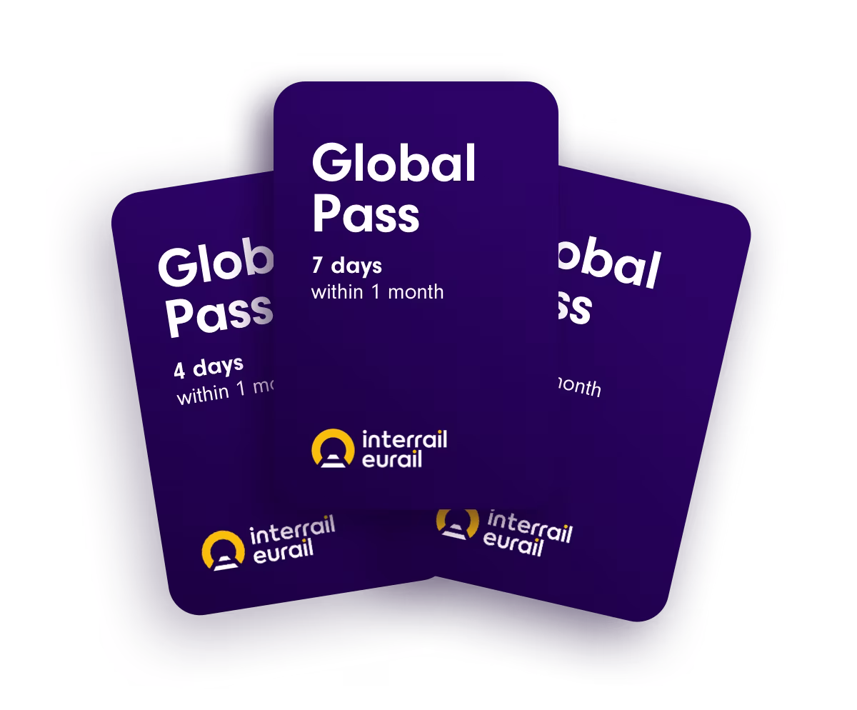 Illustration of three Interrail travel cards