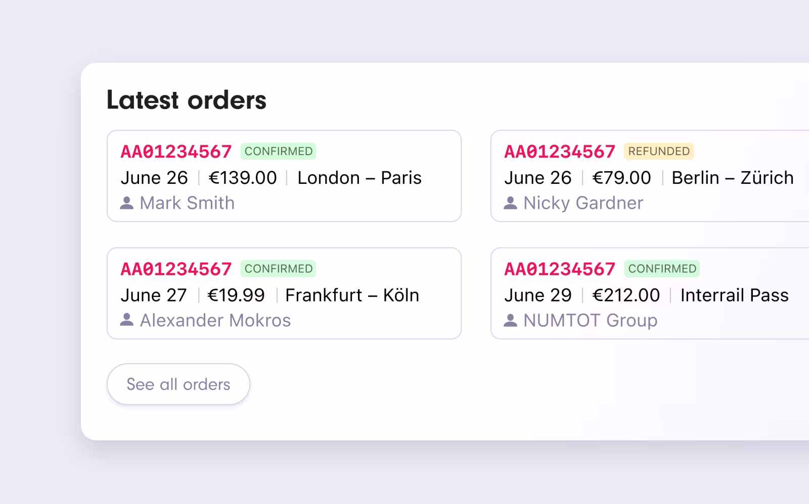 Illustration of a list of trips booked by customers